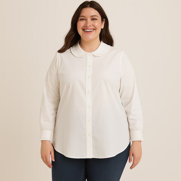 LAFAYETTE 148 NEW YORK Blouse White Button Stretch Collared Size XXL NEW - Picture 14 of 14